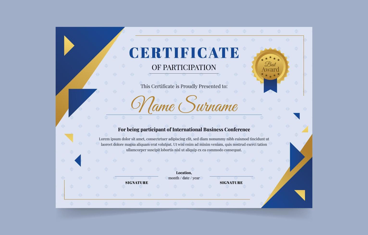 Certificate Of Participation Vector Art, Icons, And Graphics For for Certificate of Participation Sample Template