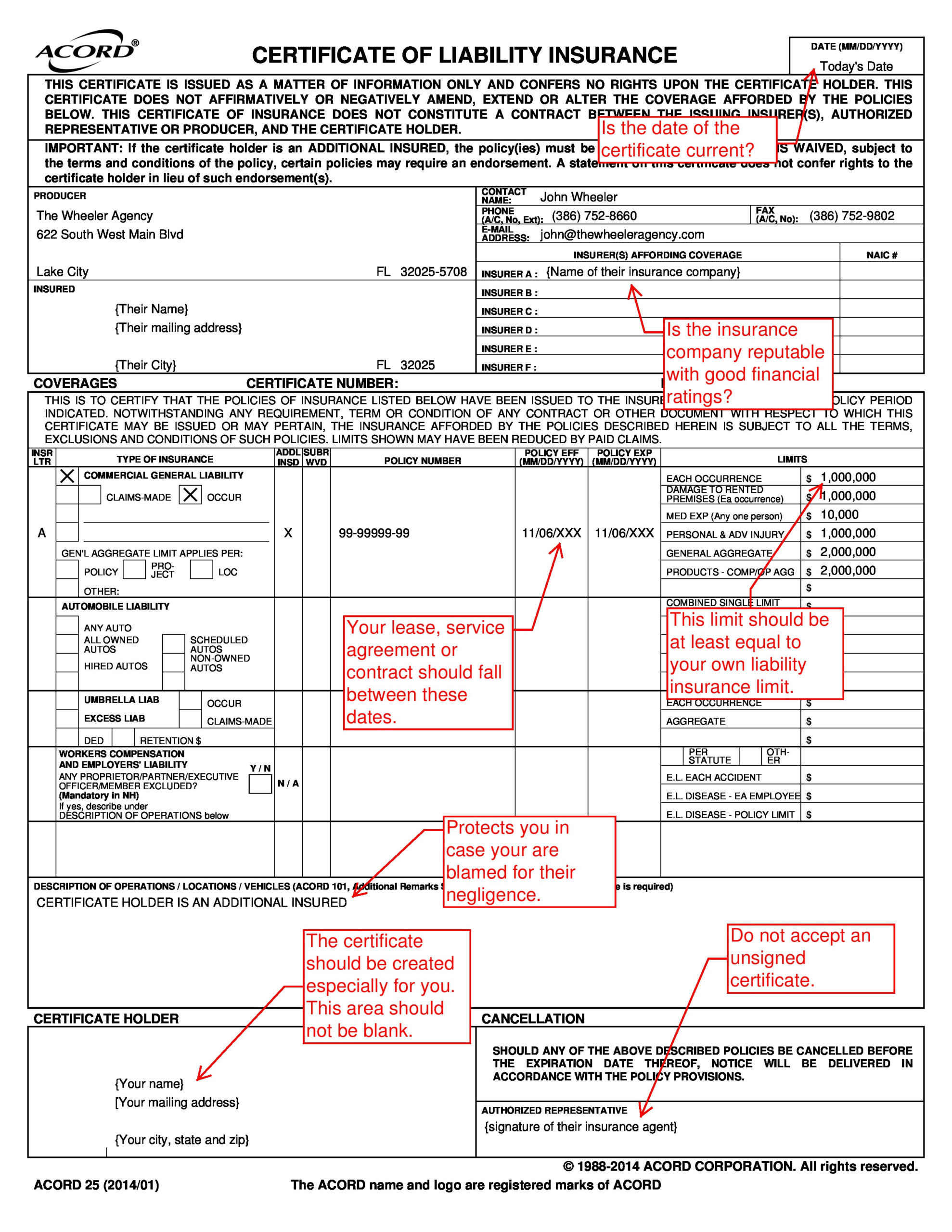 Certificates Of Liability - The Wheeler Agency in Certificate Of Insurance Template Sample