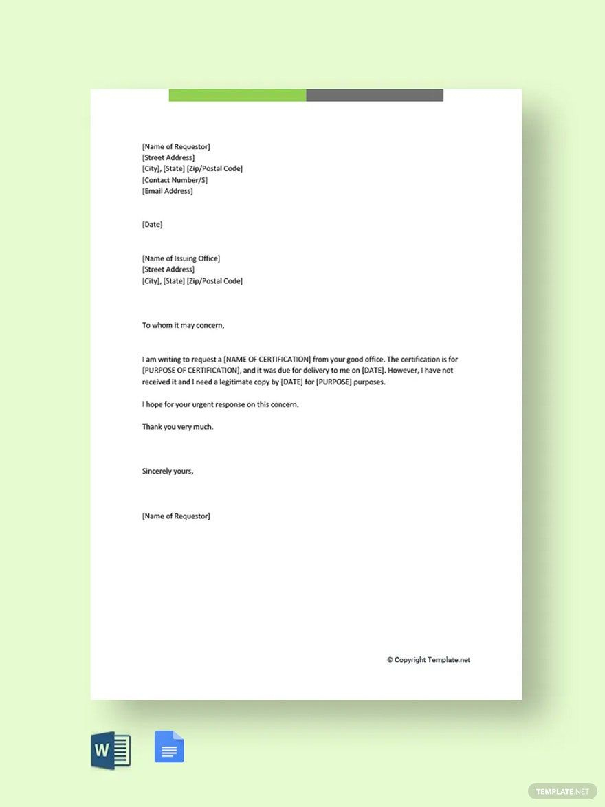 Certification Request Letter Template In Word, Google Docs, Pages with Certified Letter Template Sample