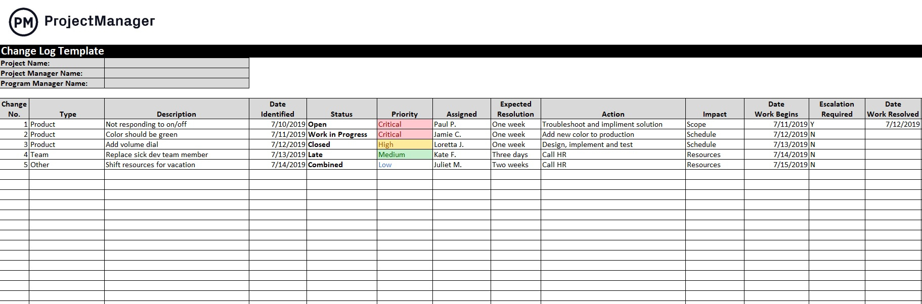 Change Log Template (Free Excel Download) - Projectmanager in Change Request Template Sample