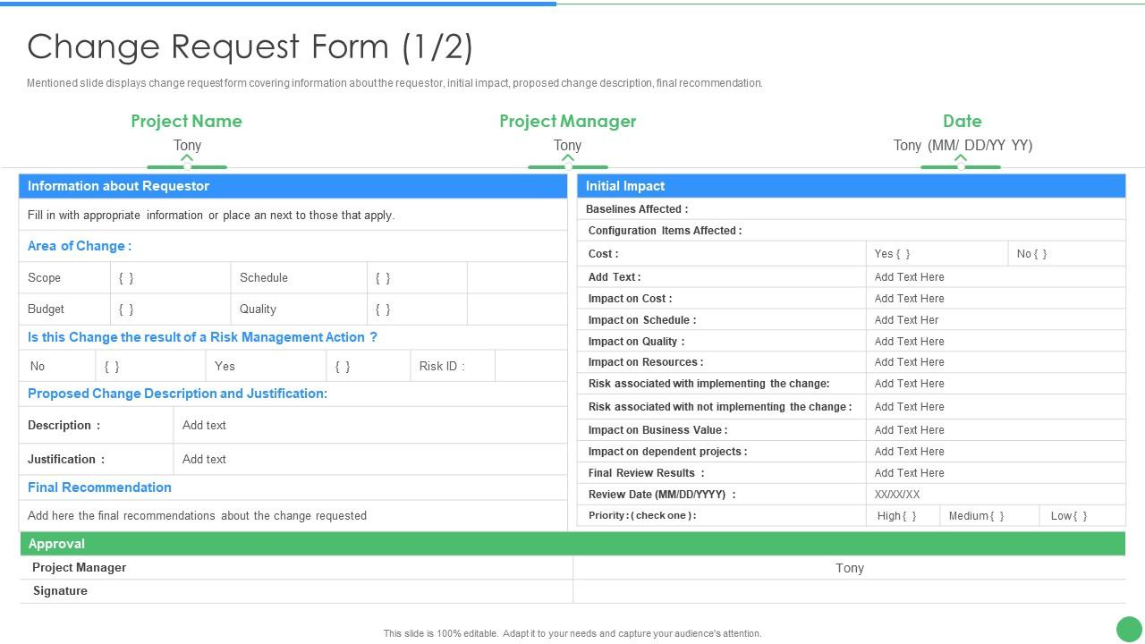 Change Request Form Pmp Toolkit It | Presentation Graphics with Change Request Form Sample Template