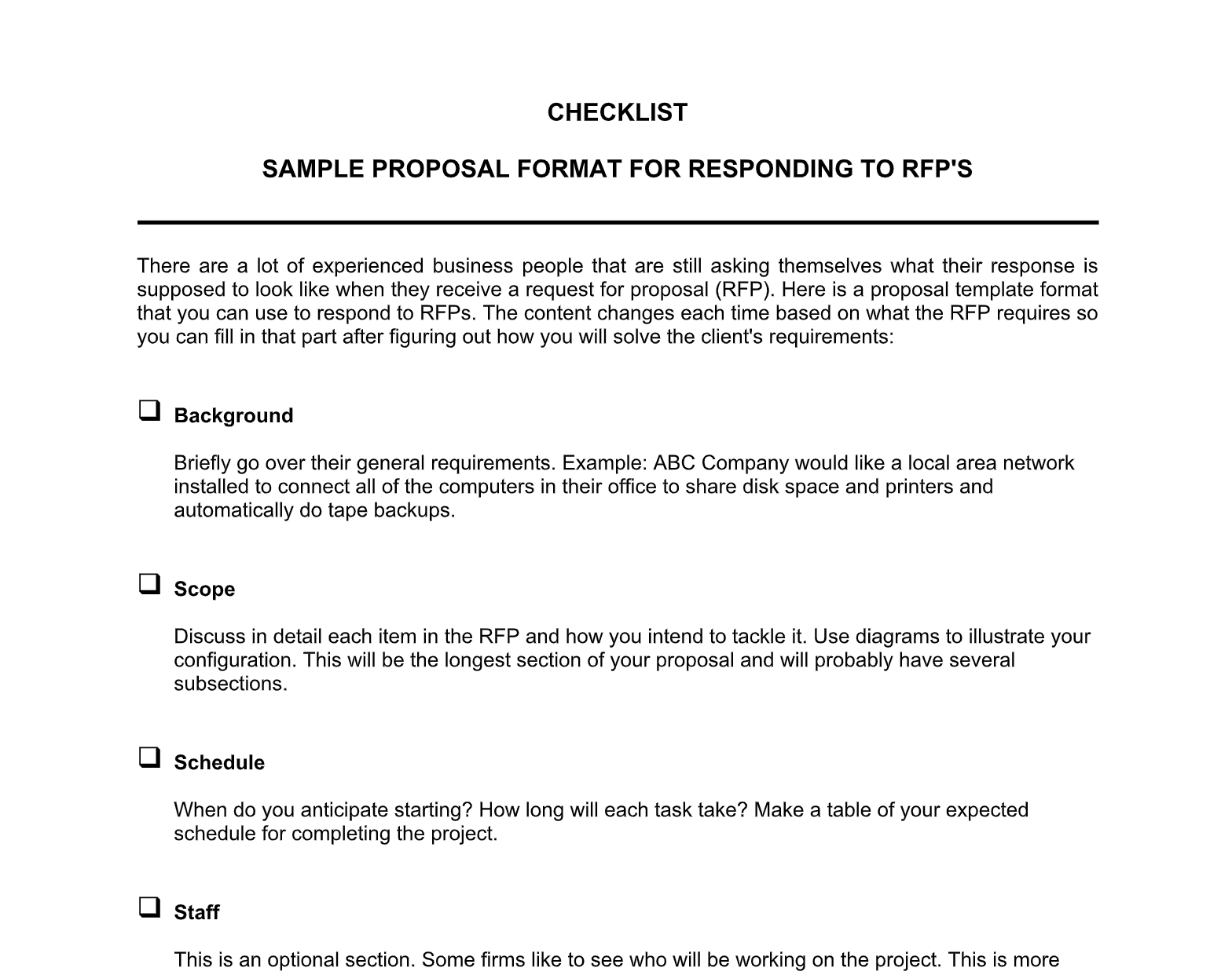 Checklist Sample Format For Responding To Rfp in Rfp Response Template Sample