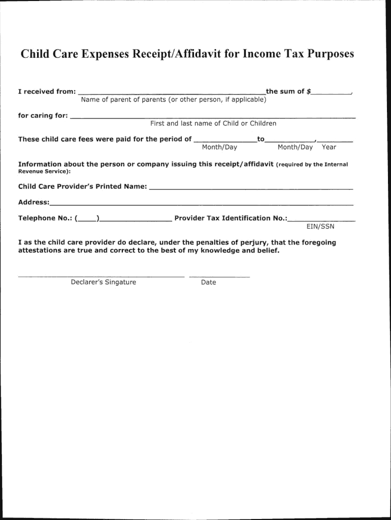 Child Care Receipt Pdf - Fill Online, Printable, Fillable, Blank regarding Irs Sample Template For Childcare Providers