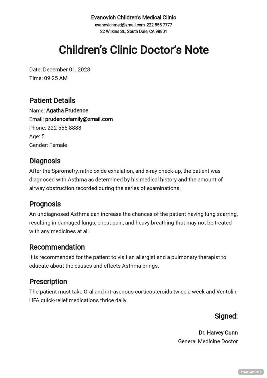 Children&amp;#039;S Clinic Doctors Note Template In Pdf, Pages, Google Docs inside Doctor&amp;amp;#039;s Note Sample Template