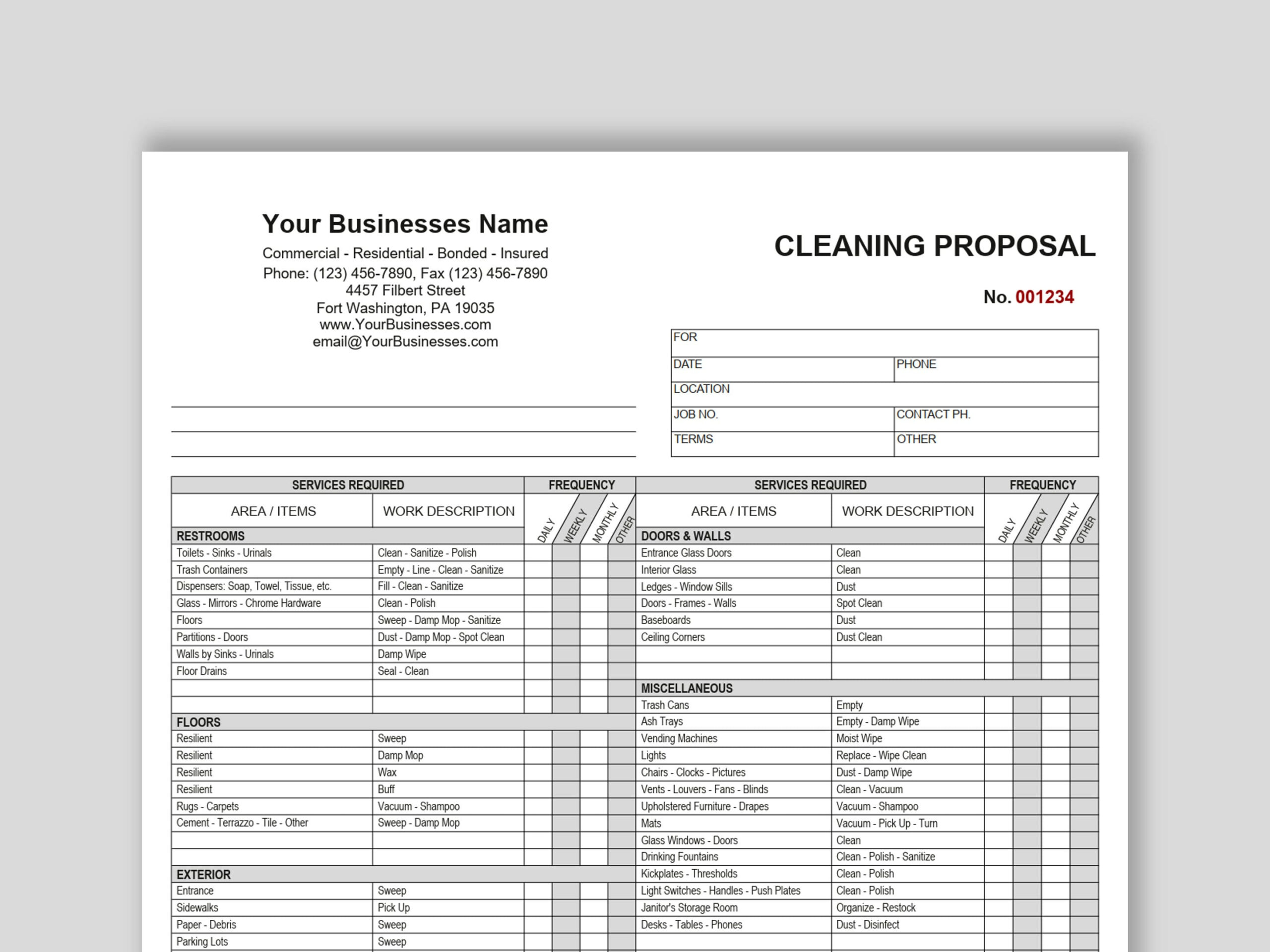 Cleaning Proposal Template, Basic Editable Microsoft Word And with regard to MOP Sample Templates