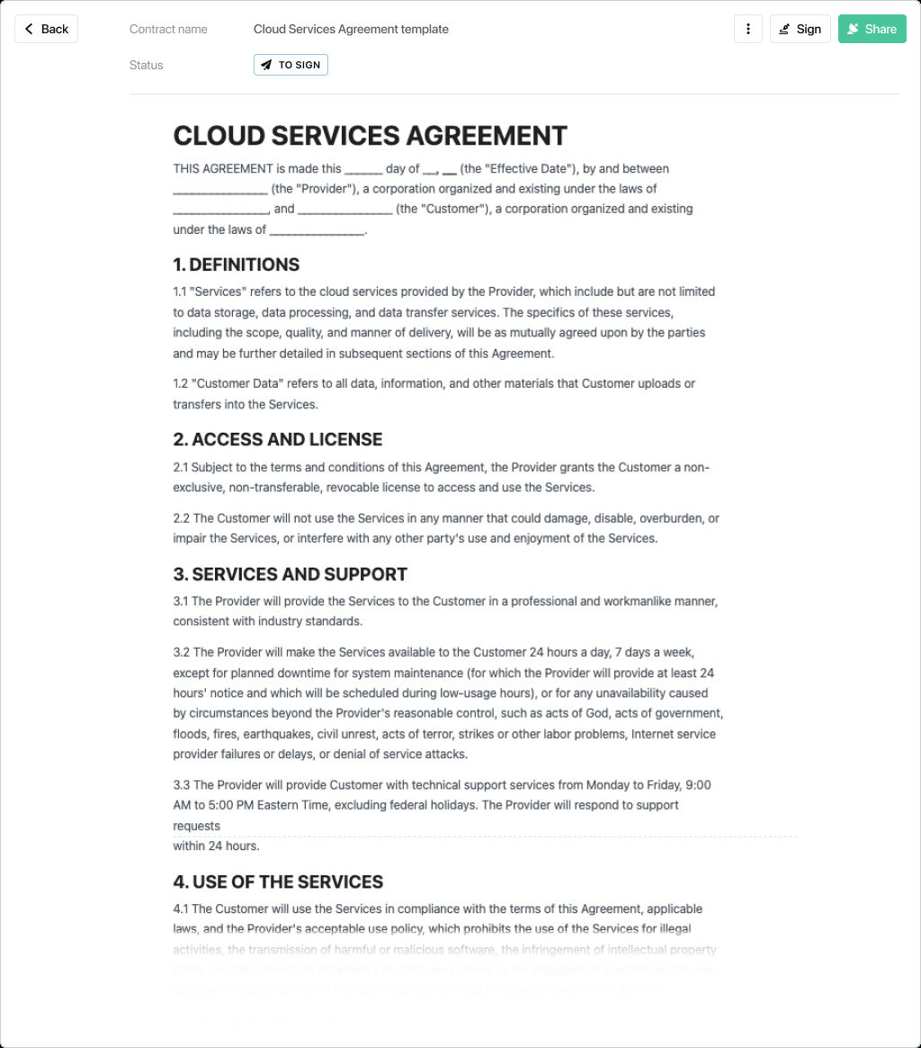 Cloud Services Agreement Template - Free To Use regarding Agreement Sample Template