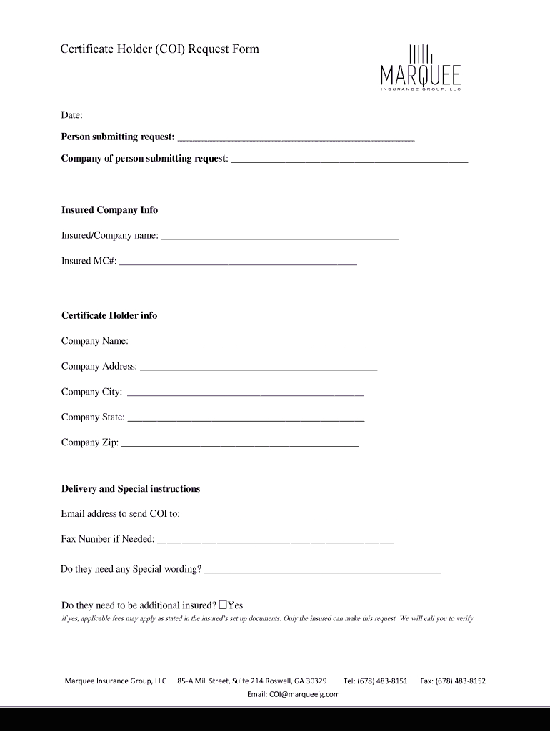 Coi Request Template: Fill Out &amp;amp; Sign Online | Dochub within Coi Sample Template