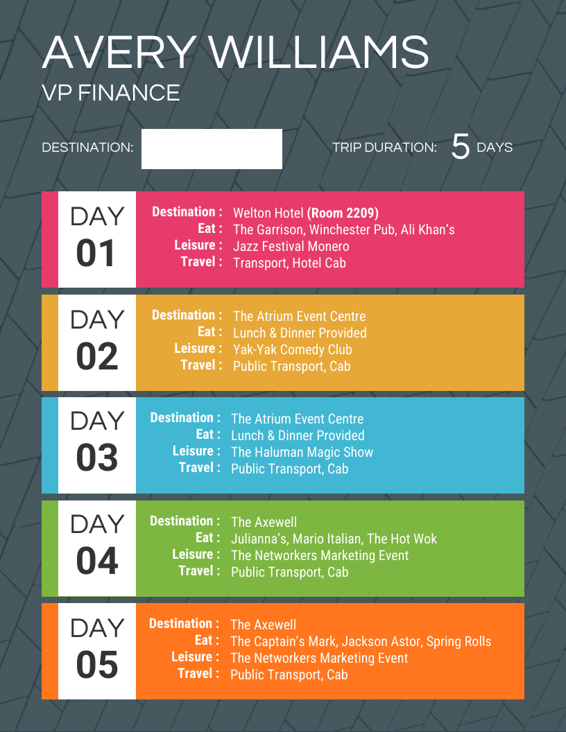 Colorful Itinerary Template - Venngage intended for Tour Itinerary Template Sample