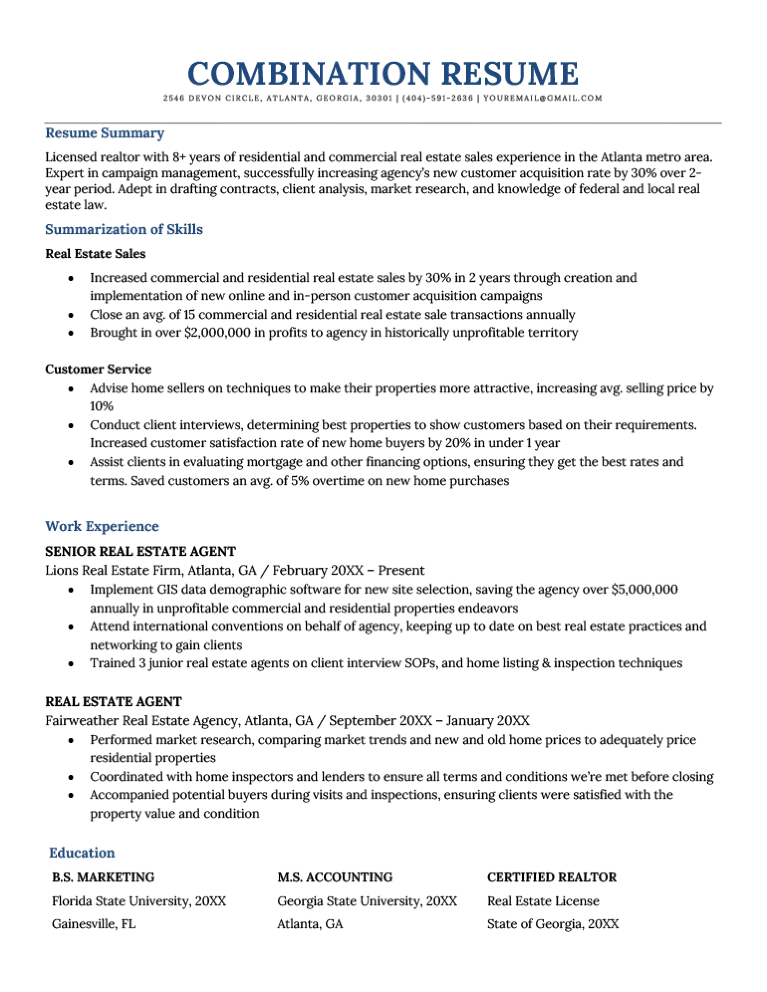 Combination Resume: Free Template &amp;amp; Examples for Combination Resume Sample Template