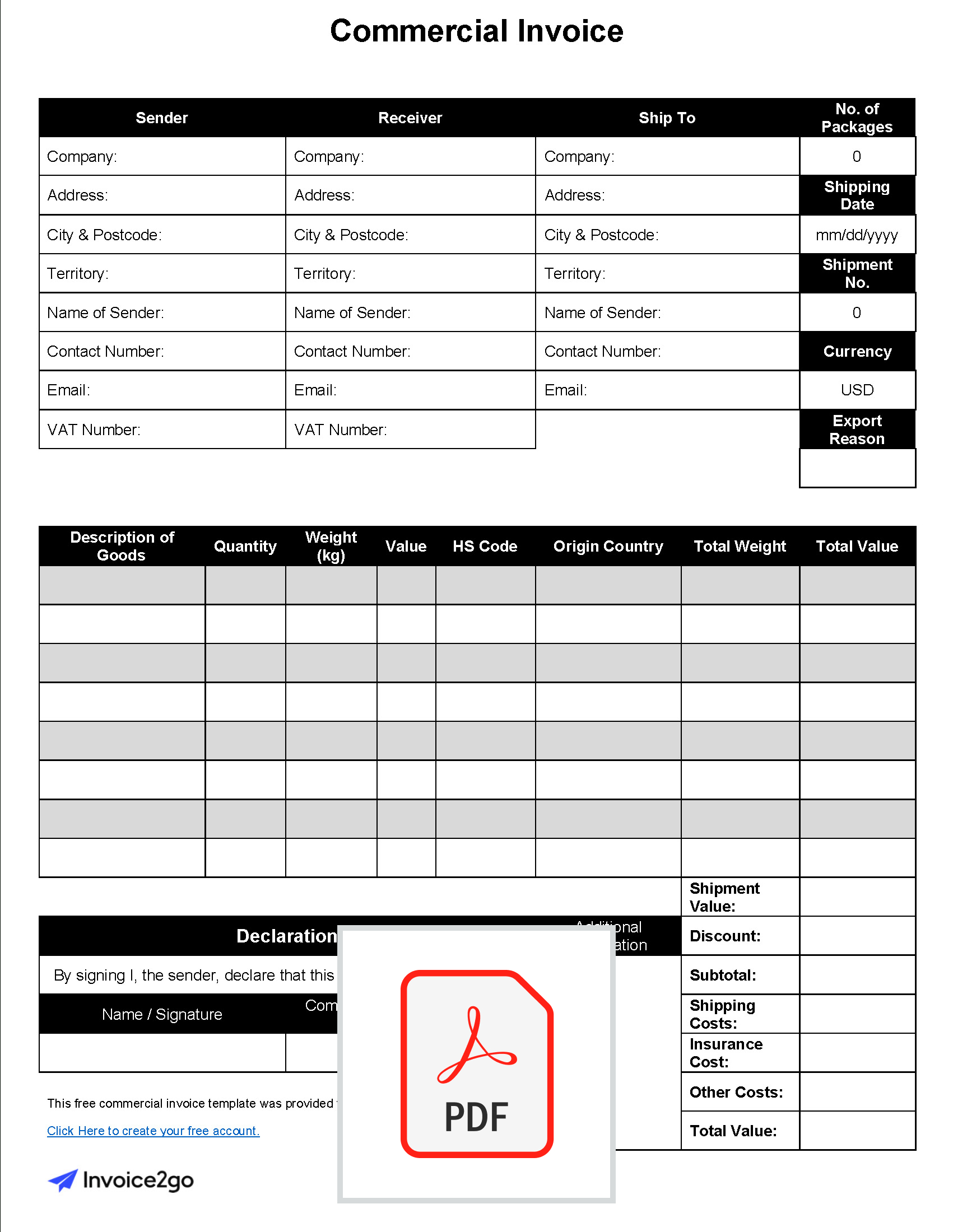 Commercial Invoice Template - Download And Customize | Invoice2Go throughout Shipping Invoice Template Sample