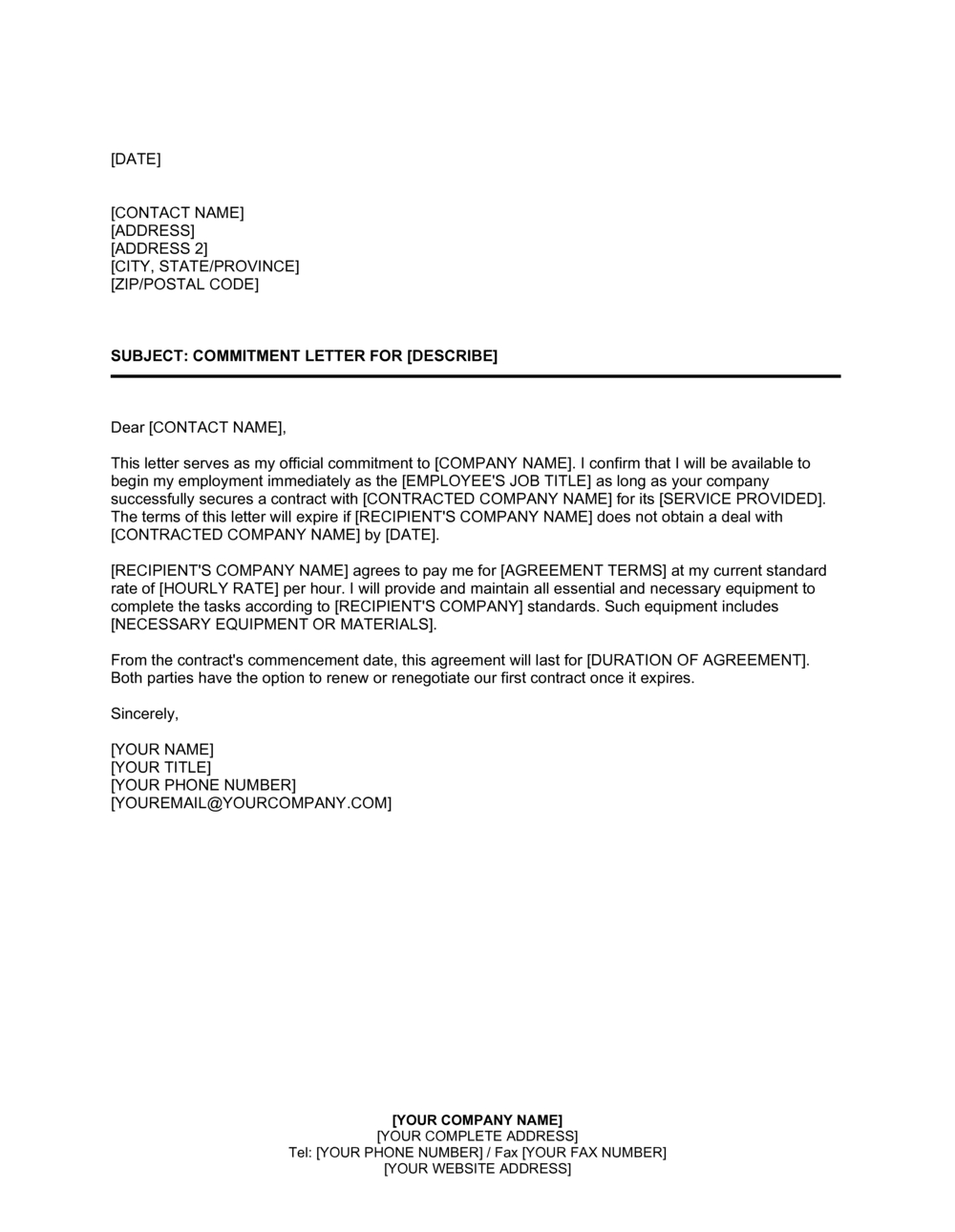 Commitment Letter Template 2024 [Download .Docx] | Business In A Box™ in Commitment Letter Template Sample