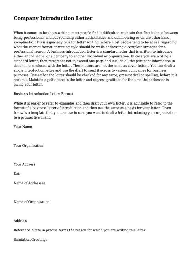 Business Introduction Letter Sample Templates