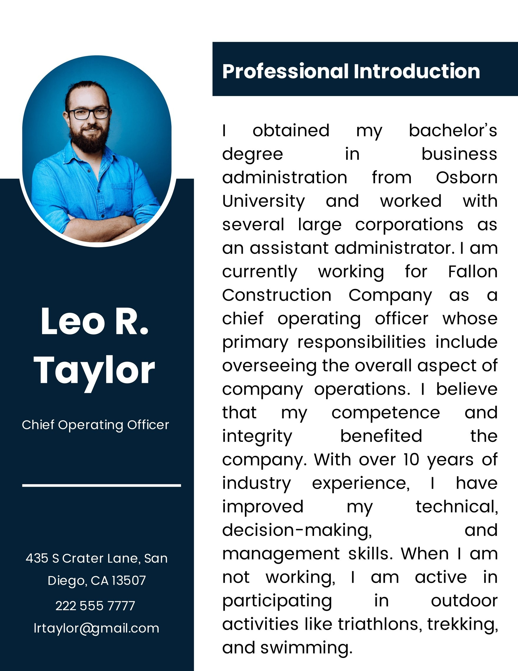 Company Self Introduction Template In Word - Download | Template for Self Introduction Template Sample