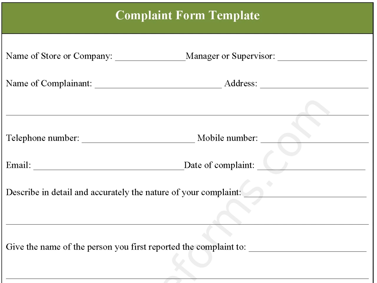 Complaint Form Template | Editable Pdf Forms in Complaint Form Sample Template