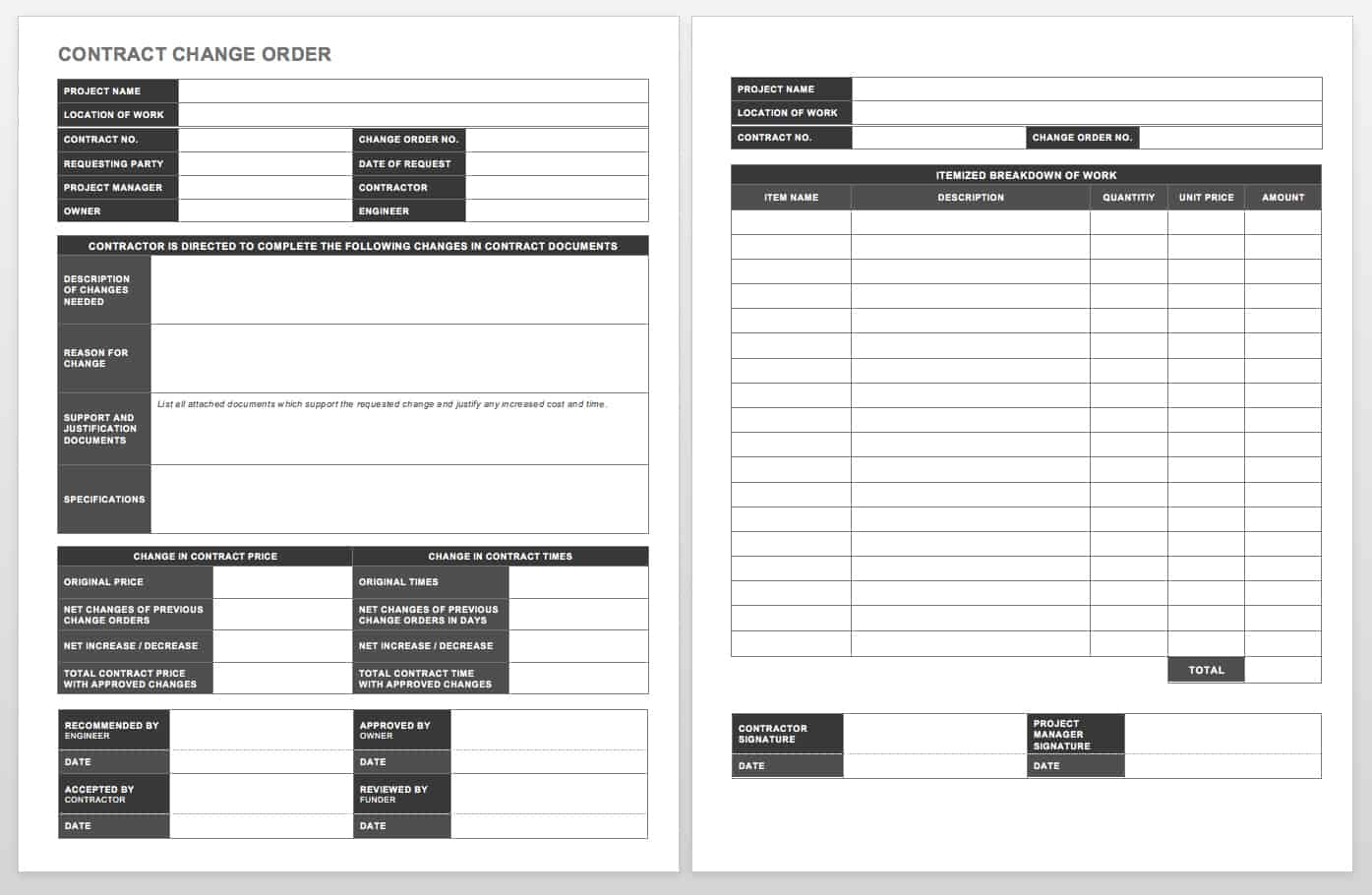 Complete Collection Of Free Change Order Forms | Smartsheet in Change Request Form Sample Template