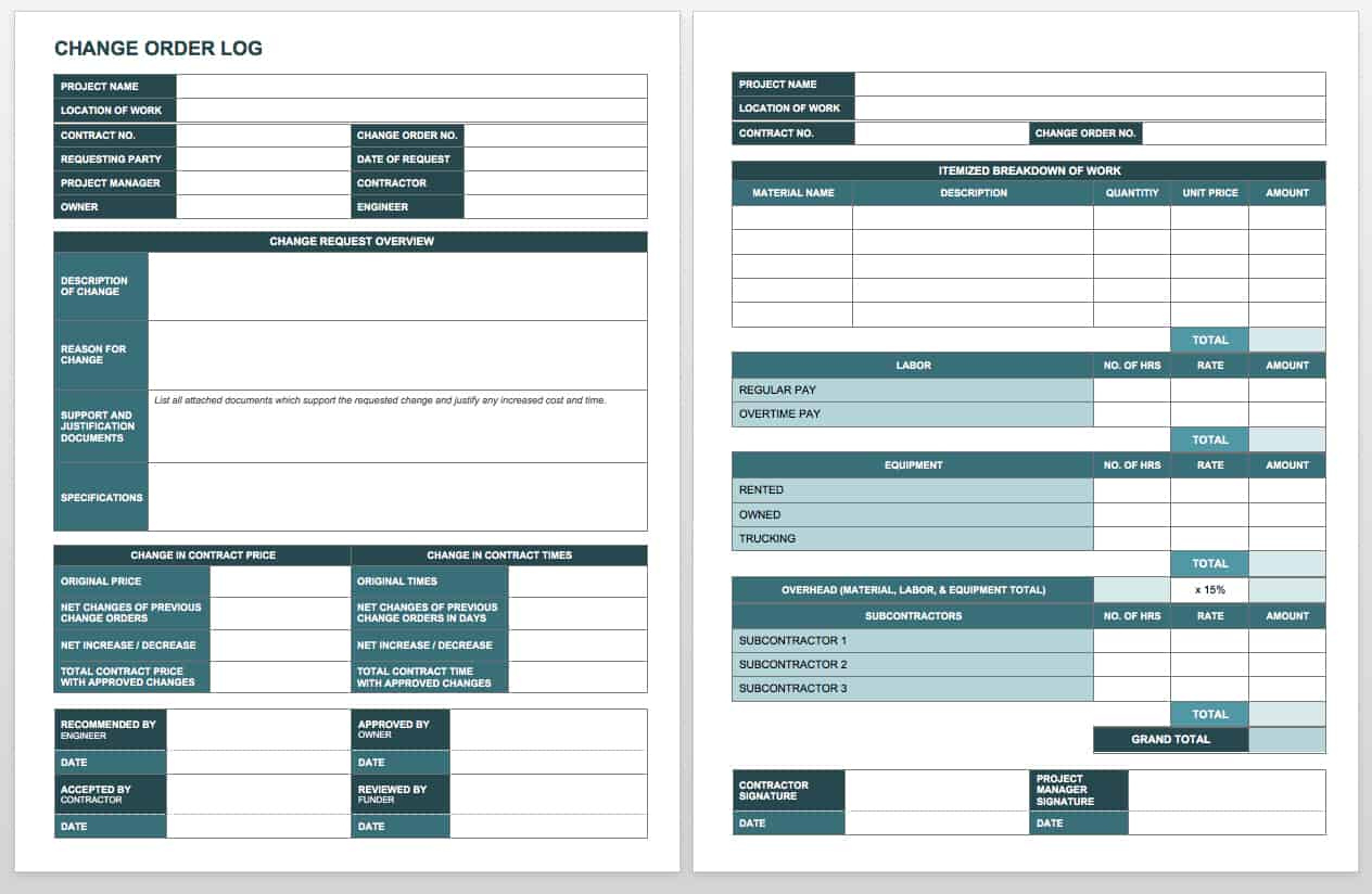 Complete Collection Of Free Change Order Forms | Smartsheet pertaining to Change Request Form Sample Template