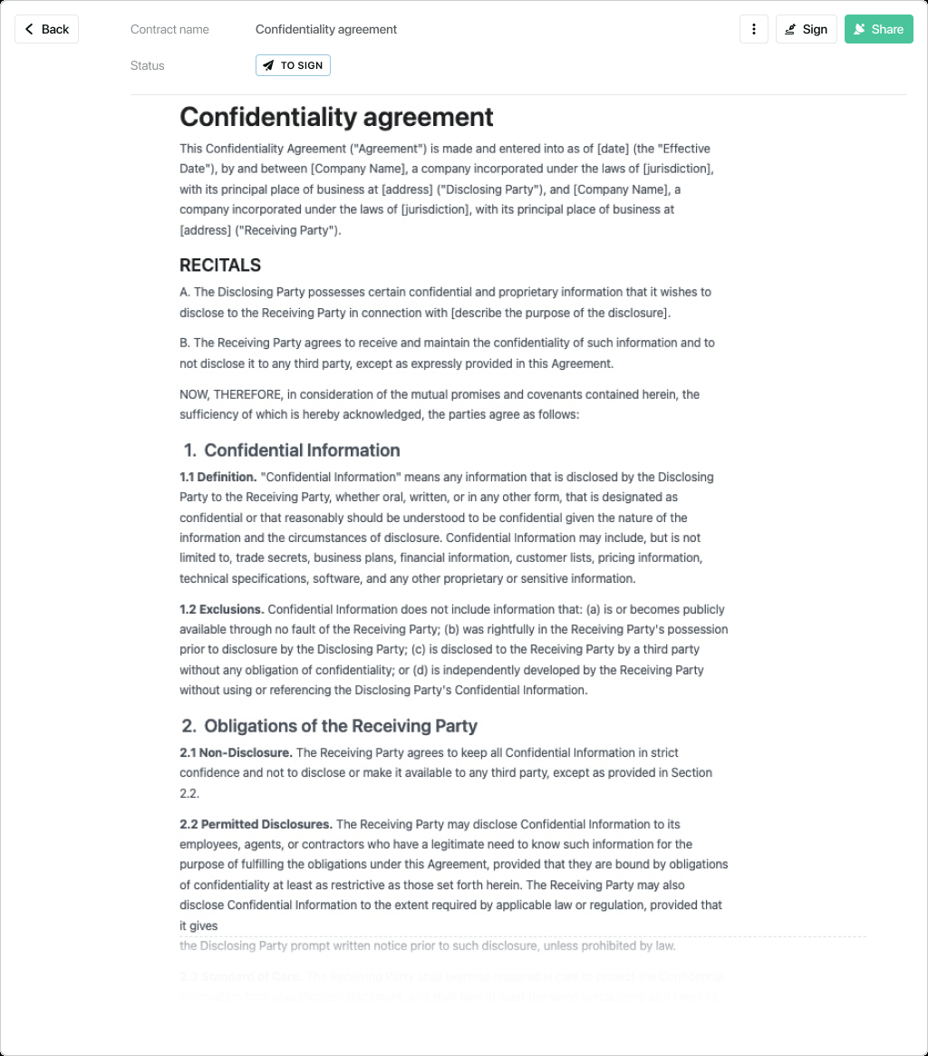 Confidentiality Agreement Template - Free To Use in Confidentiality Agreement Sample Template