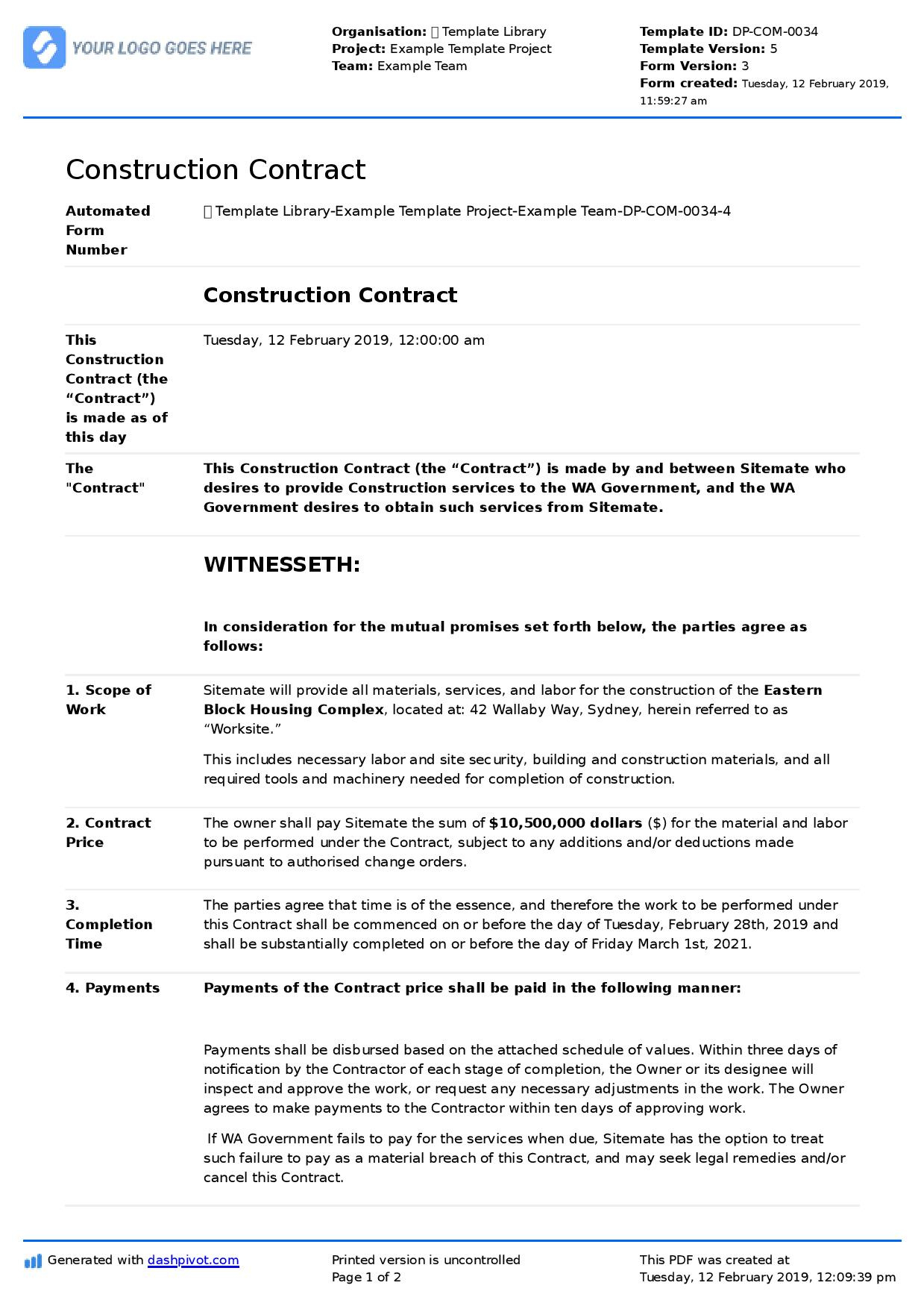 Construction Contract Sample (Better Than Word And Pdf) throughout Construction Contract Template Sample Free