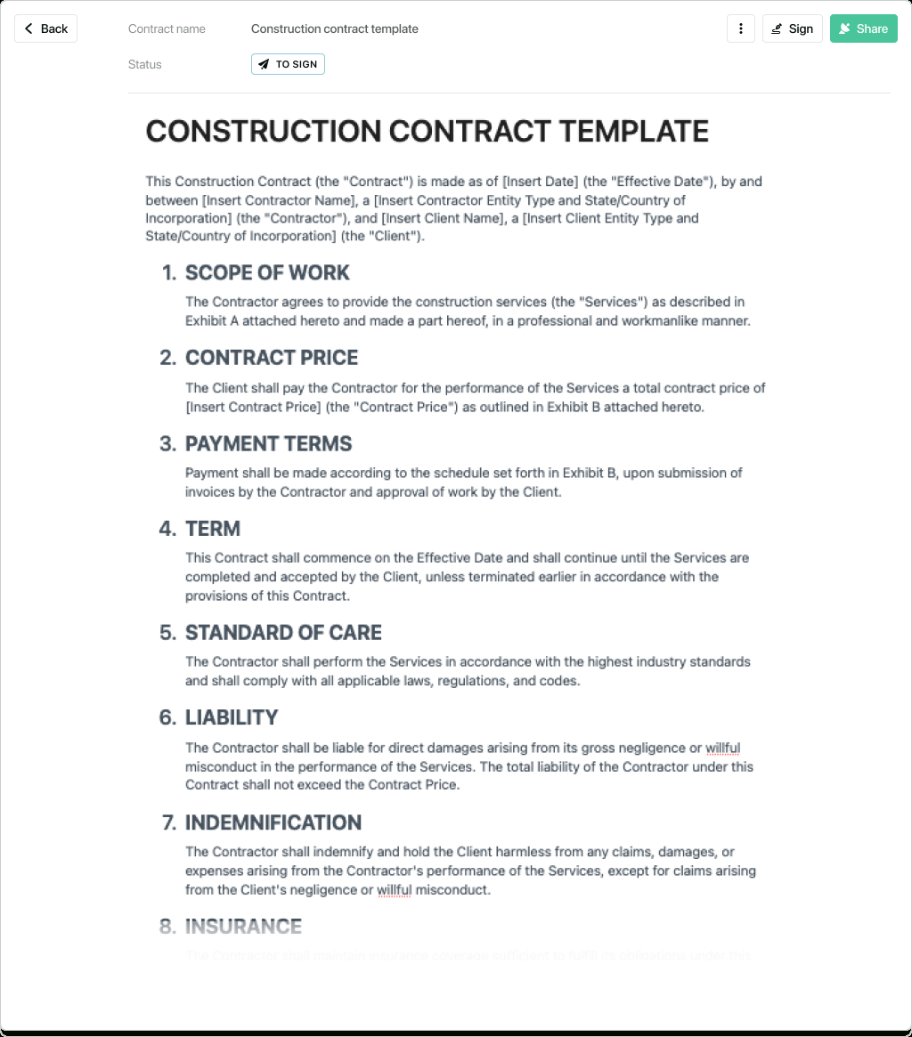 Construction Contract Template - Free To Use for Construction Contract Template Sample