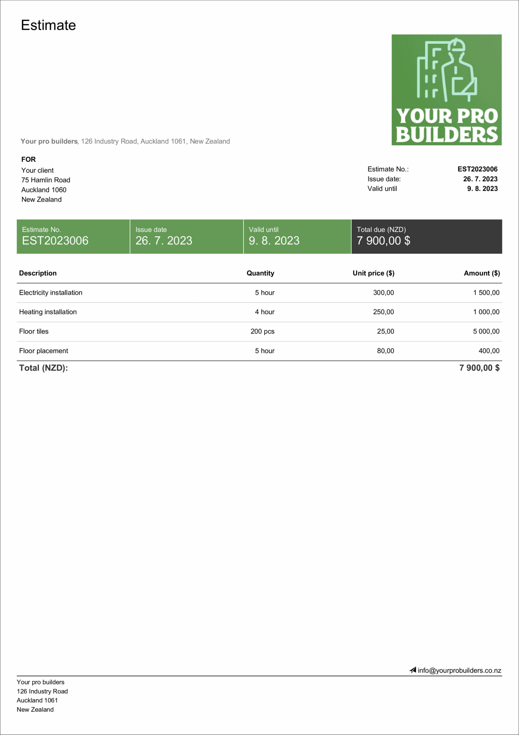 Construction Estimate Template - Free &amp;amp; Editable | Billdu with regard to Construction Estimate Sample Template