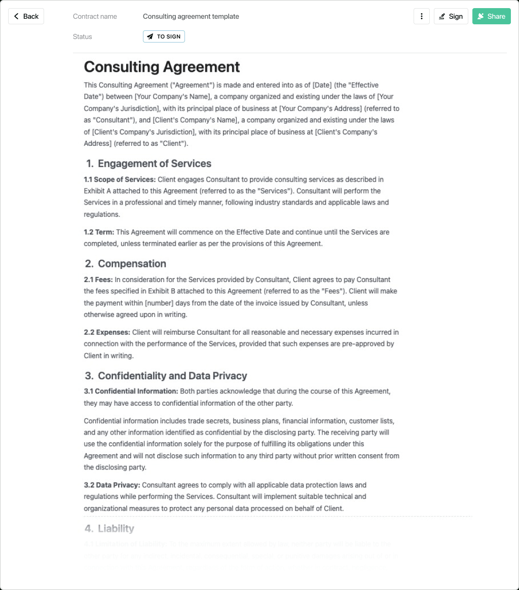 Consulting Agreement Template - Free To Use regarding Consulting Contract Sample Template