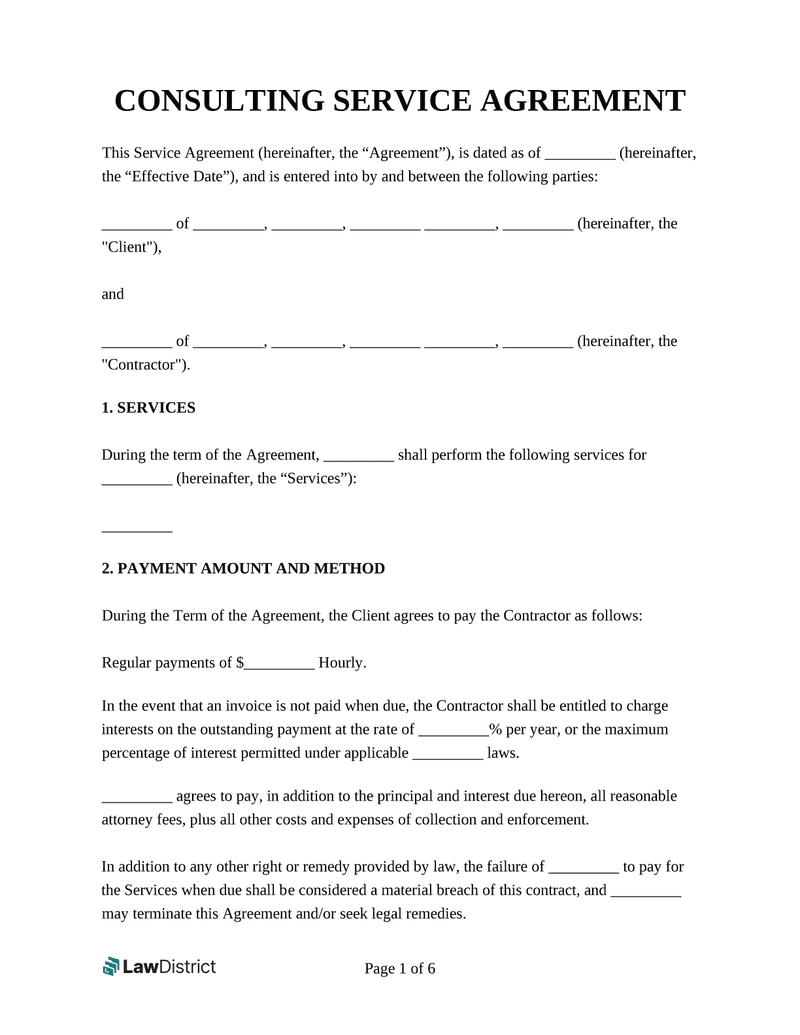 Consulting Contract Template (Pdf) | Lawdistrict in Professional Services Contract Template Sample