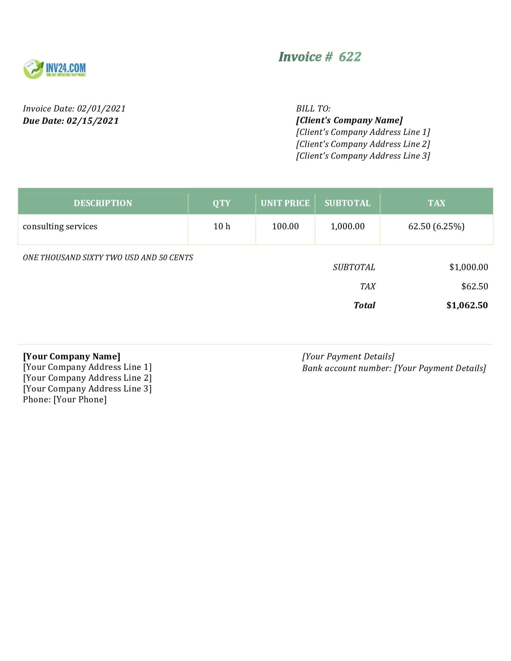 Consulting Invoice Template (Word) within Consulting Services Invoice Sample Template