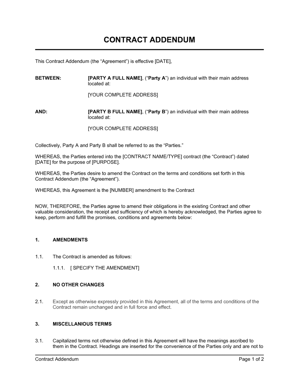 Contract Addendum Template 2024 [Download .Docx] | Business In A Box™ pertaining to Addendum Sample Template