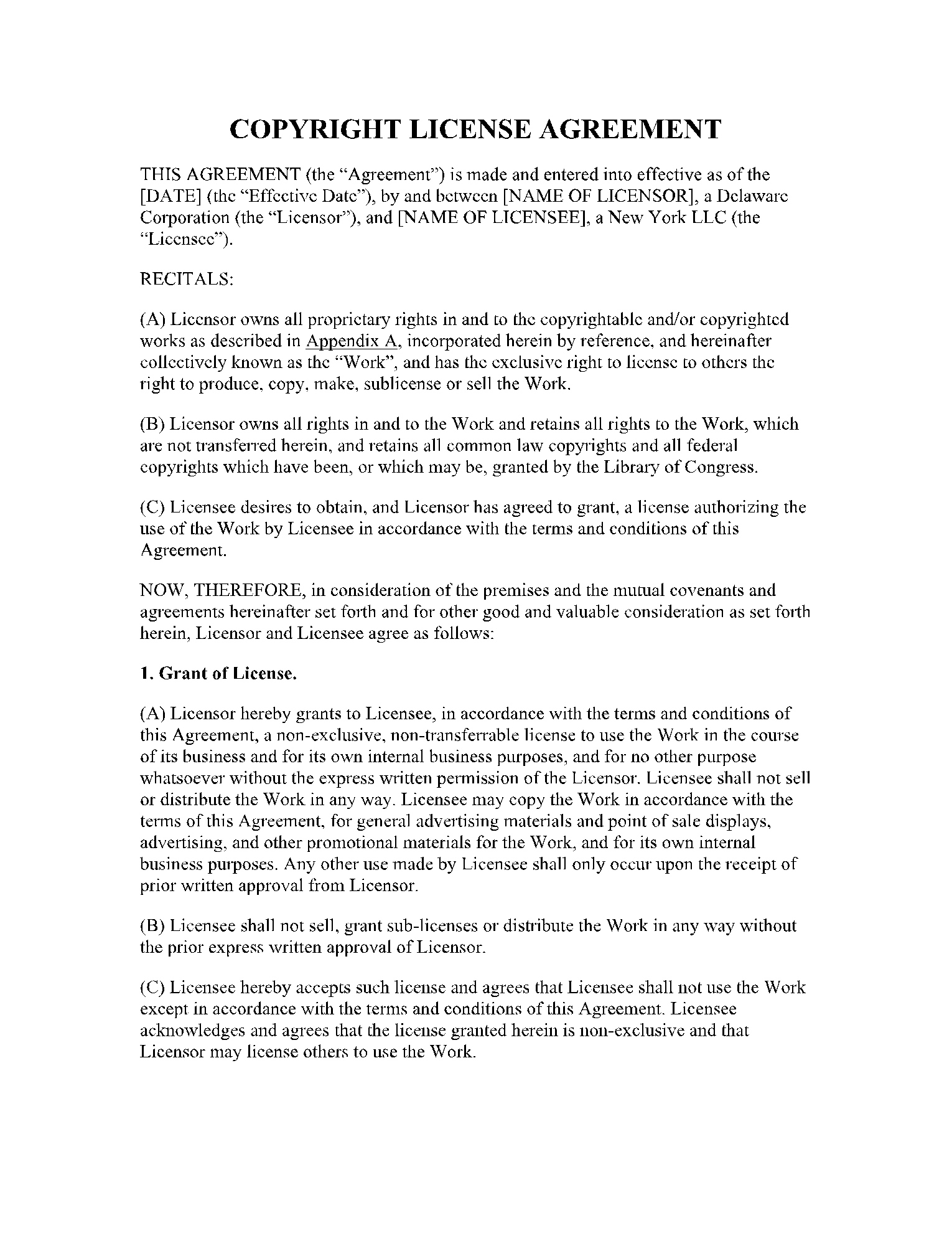 Copyright License Agreement Template: Get Free Sample Now with Free Licensing Agreement Sample Template