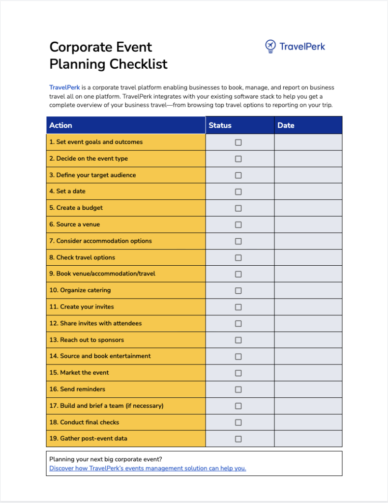 Corporate Event Planning: A 19-Step Checklist For Success | Travelperk regarding Sample Event Checklist Template