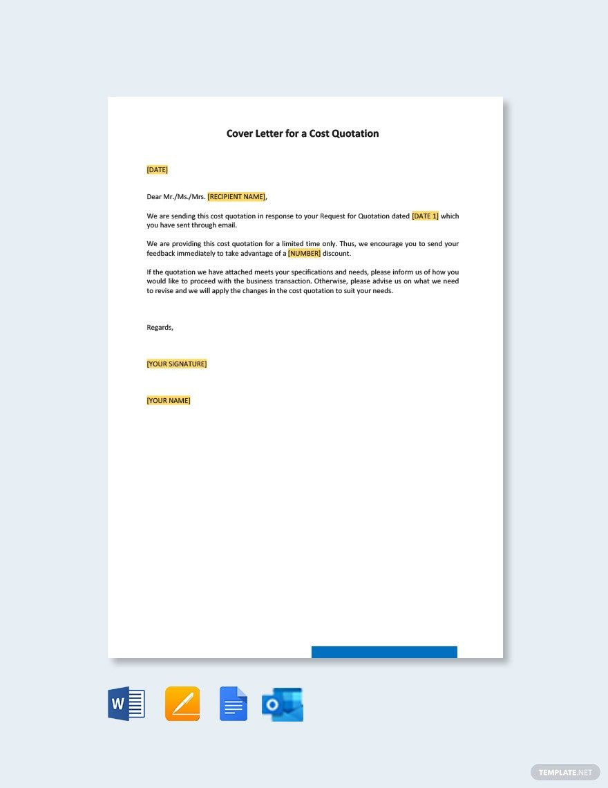 Cover Letter For A Cost Quotation In Google Docs, Word, Pages regarding Quotation Letter Sample Template