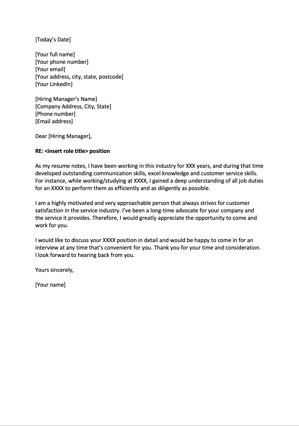 Cover Letter For Customer Service - Training.au in Service Letter Sample Templates