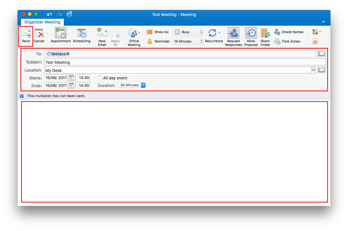 Create A Meeting In Outlook 2016 For Mac | Information Services regarding Outlook Meeting Invite Sample Template