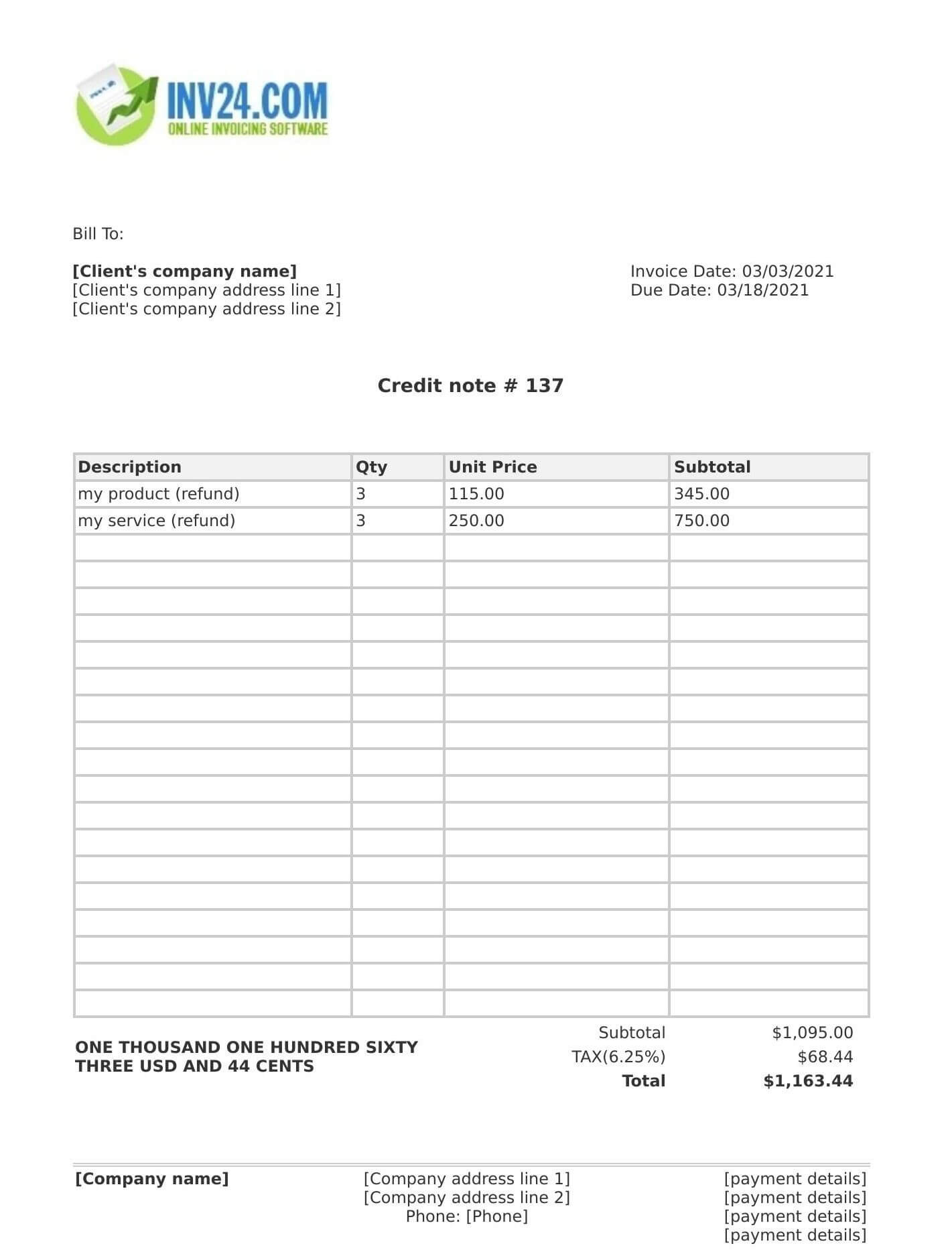 Credit Note - Definition, Sample And Creation regarding Credit Note Sample Template