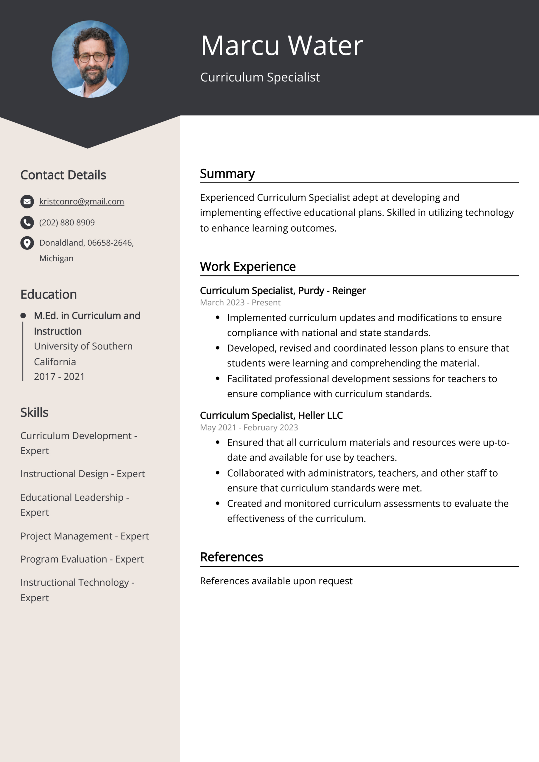 Curriculum Specialist Cv Example For 2024 (Skills &amp;amp; Templates) within Curriculum Sample Template