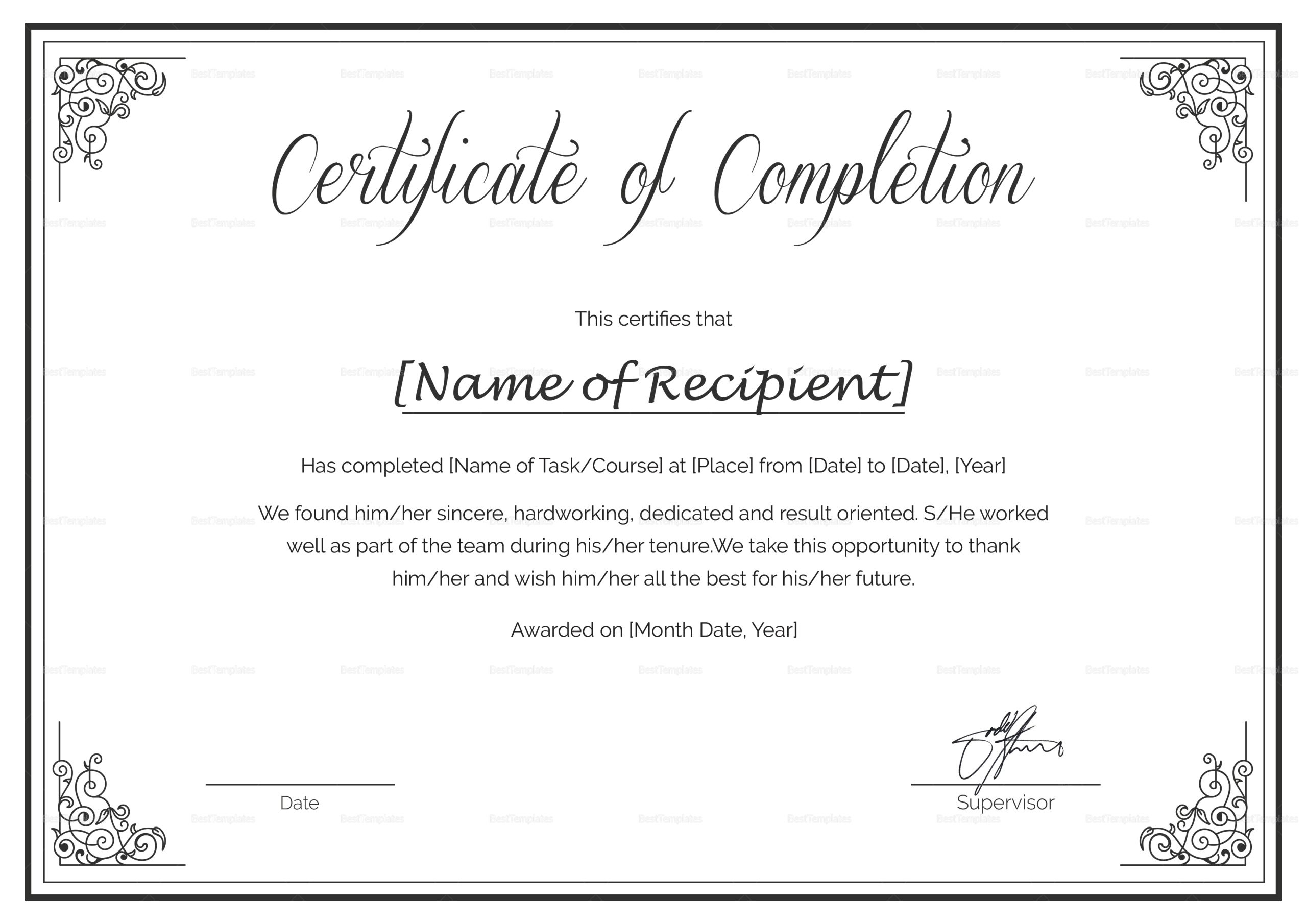 Custom-Made Course Completion Certificate Design Template In Psd, Word in Course Completion Certificate Sample Template