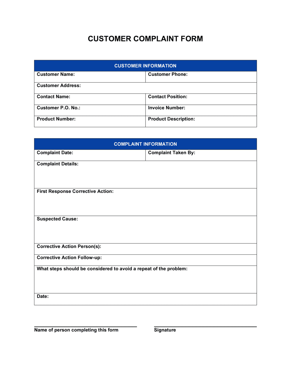 Customer Complaint Form Template 2024 [Download .Docx] | Business with Complaint Form Sample Template