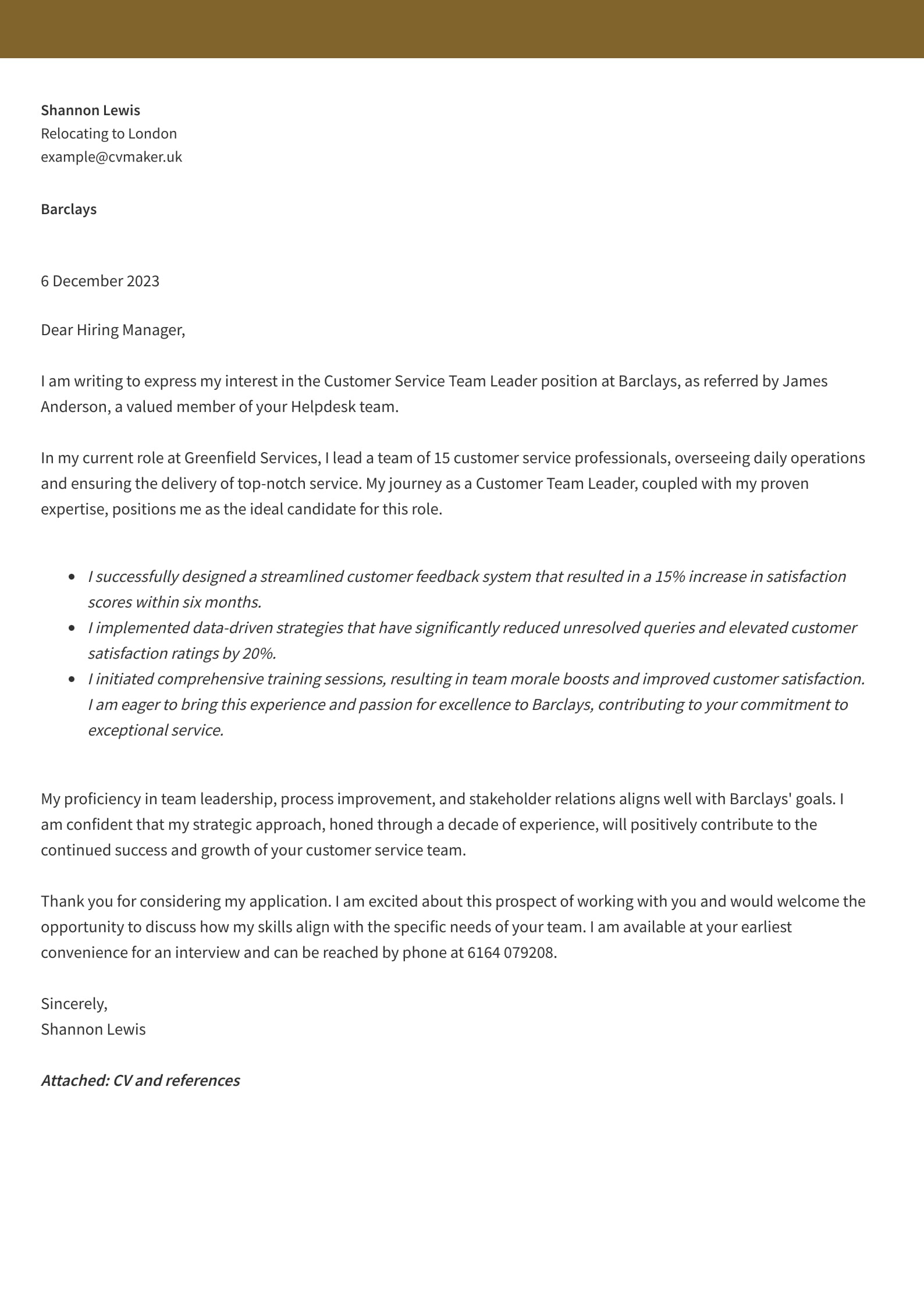 Customer Service Cover Letter Example: Free Writing Guide With with Service Letter Sample Templates