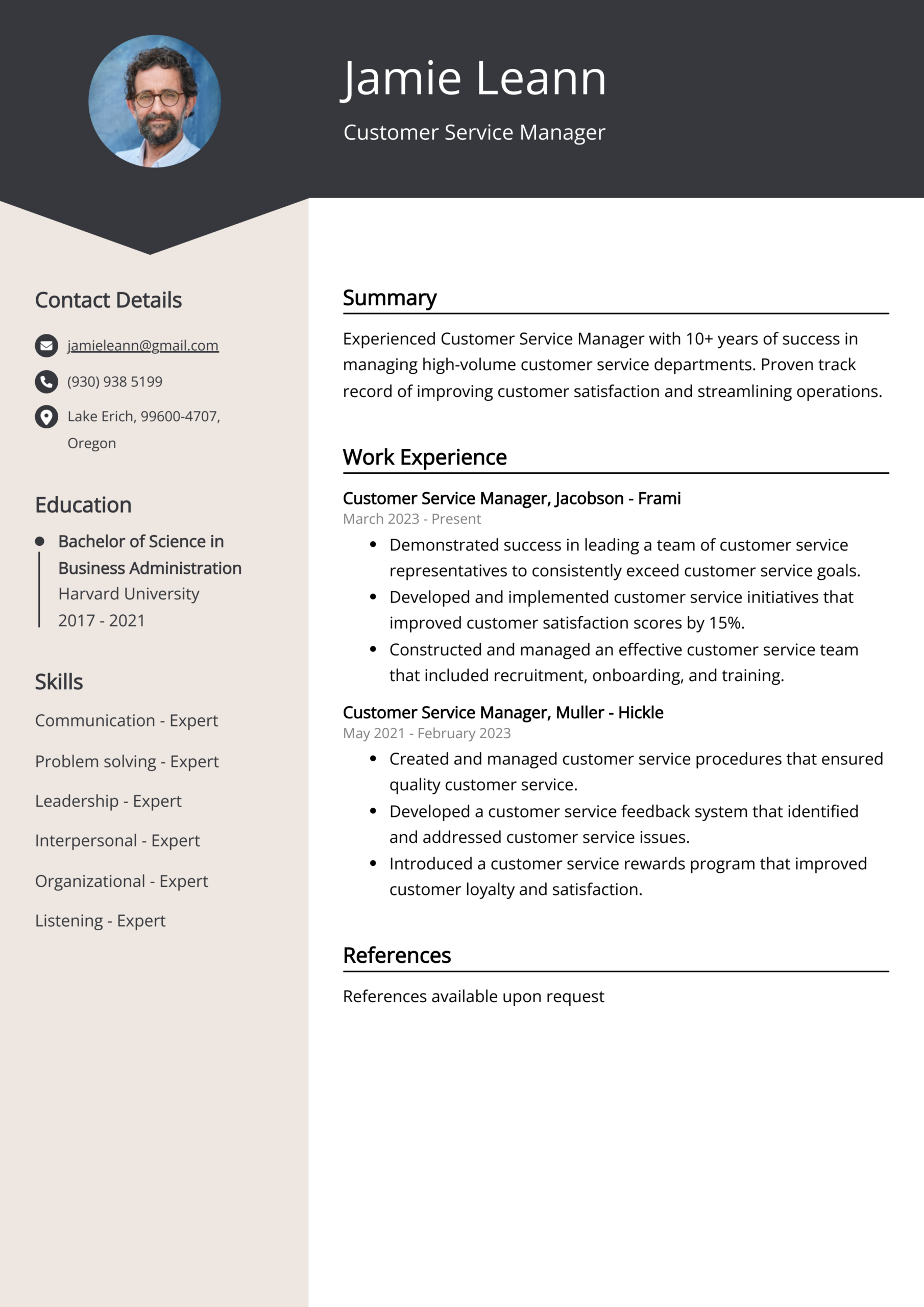 Customer Service Manager Cv Example For 2024 (Skills &amp;amp; Templates) in Customer Service Manager Resume Sample Templates