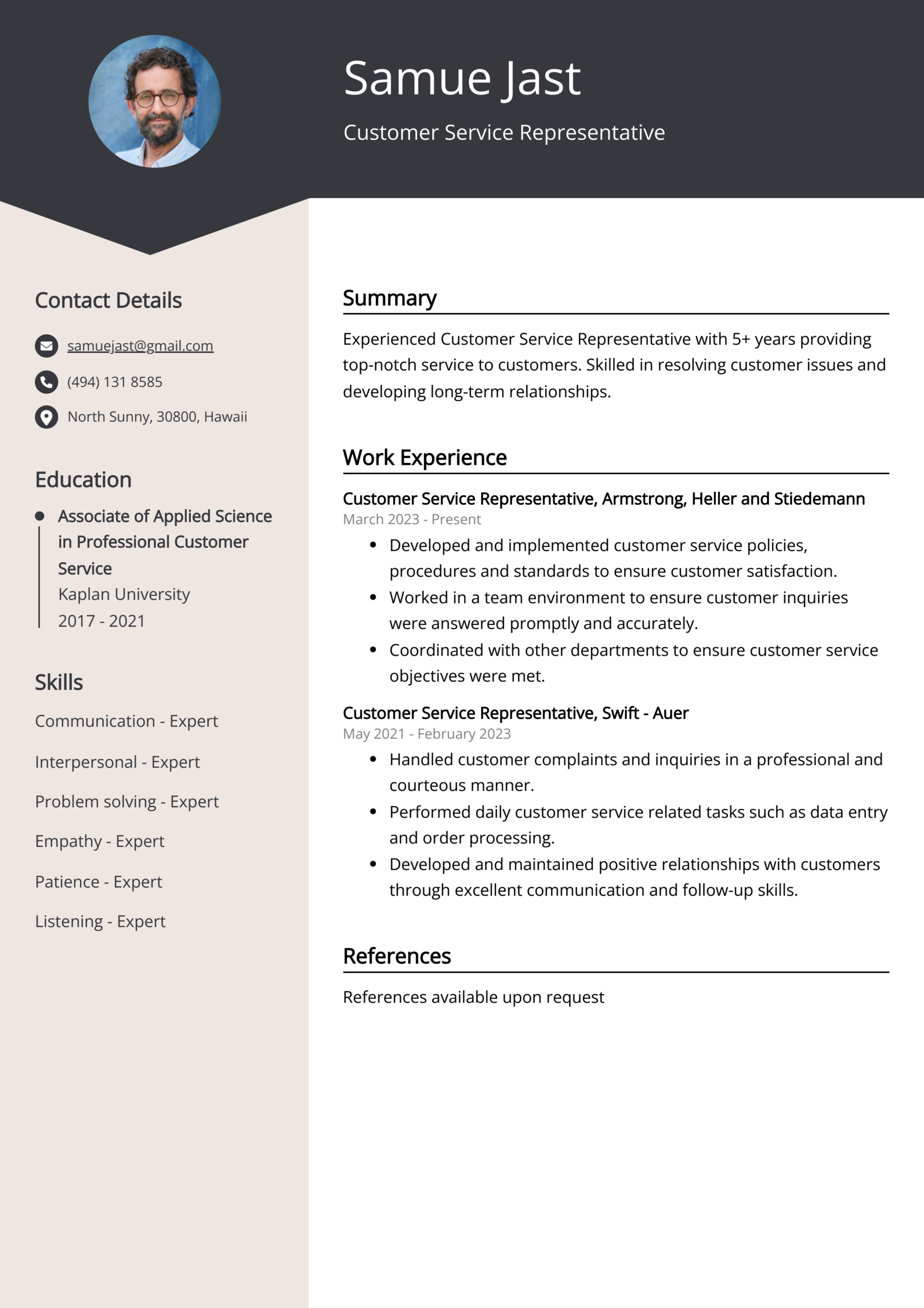 Customer Service Representative Cv Example For 2024 (Skills with Curriculum Vitae Template Sample