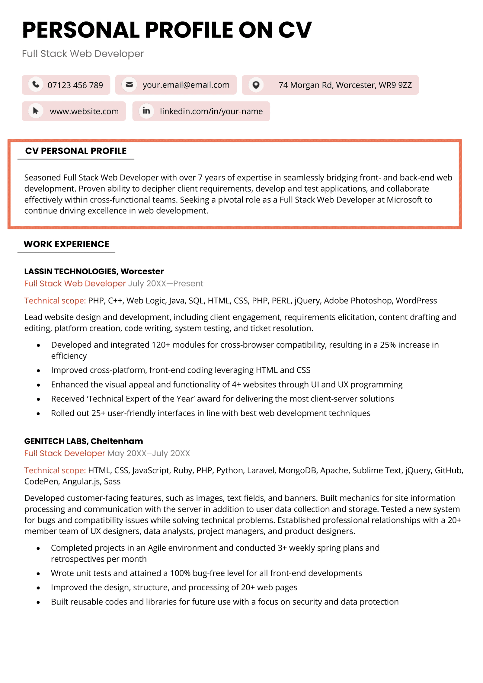 Cv Personal Profile Examples + Writing Guide inside Personal Profile Sample Template