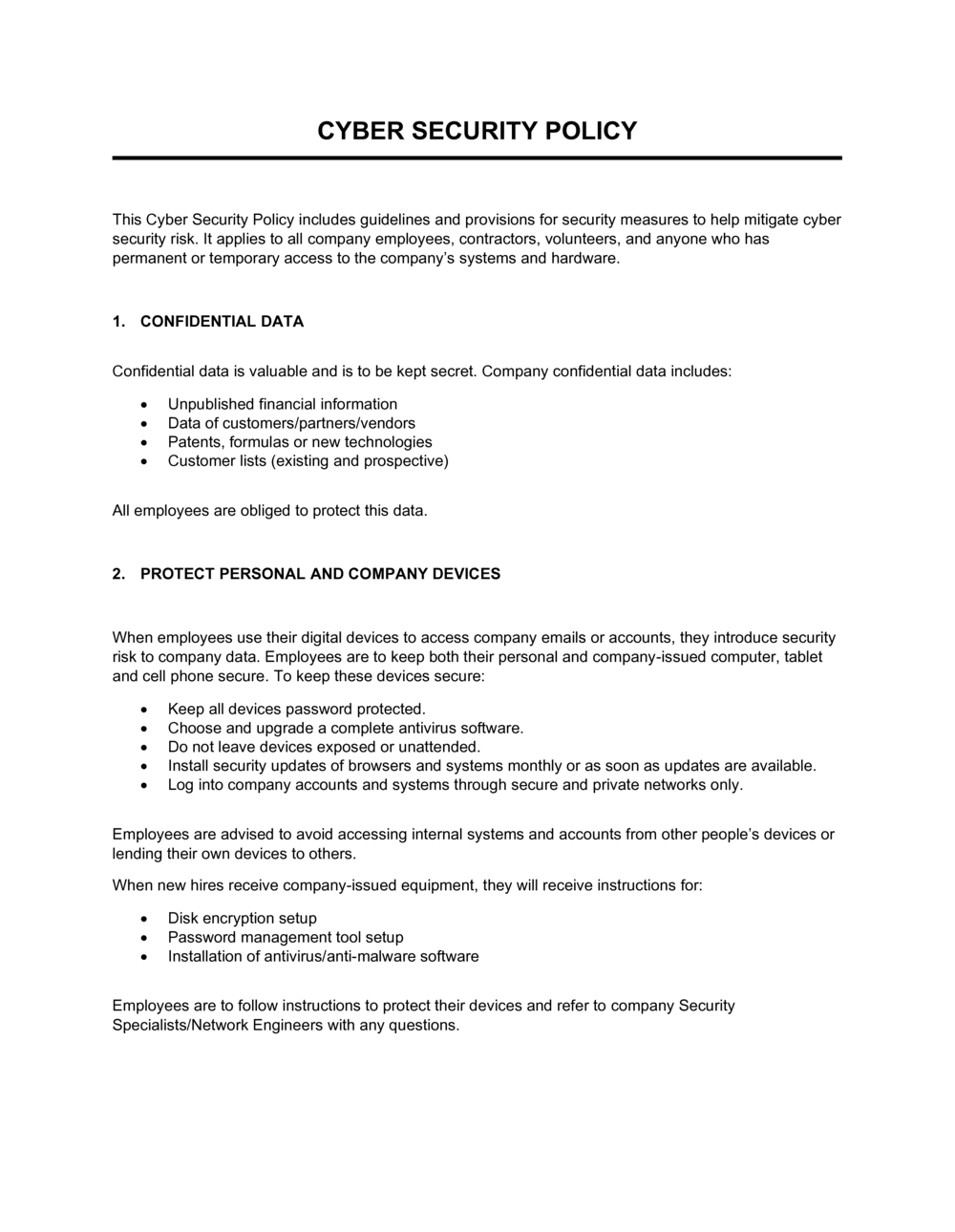 Cyber Security Policy Template 2024 [Download .Docx] | Business In in Information Security Policy Template Sample