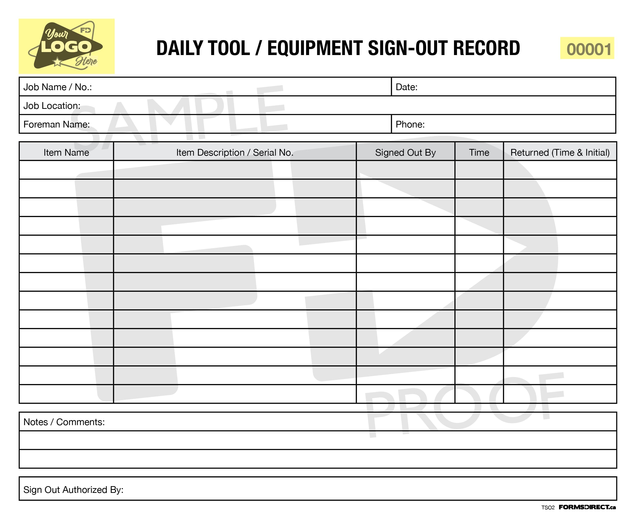 Daily Tool / Equipment Sign-Out Record | Tso2 Template | Forms Direct throughout Sample Sign Out Sheet Template