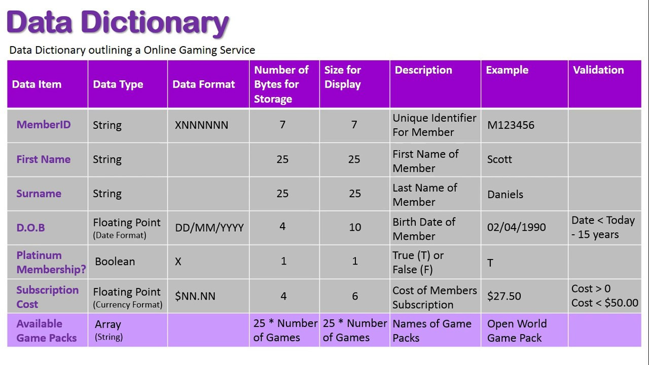 Data Dictionary (Programming) inside Data Dictionary Sample Template