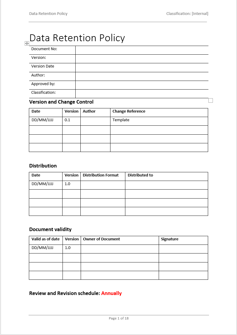 Data Retention Policy Template | Cyberzoni pertaining to Data Retention Policy Template Sample