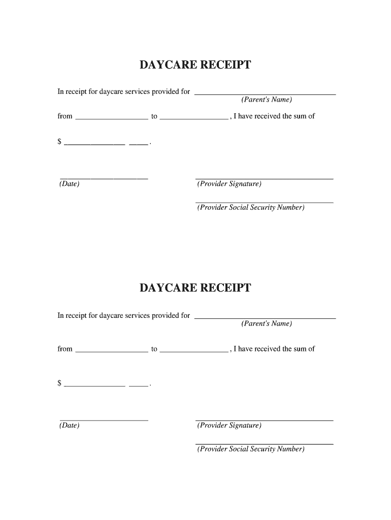 Daycare Receipt - Fill Online, Printable, Fillable, Blank | Pdffiller intended for IRS Sample Template for Childcare Providers