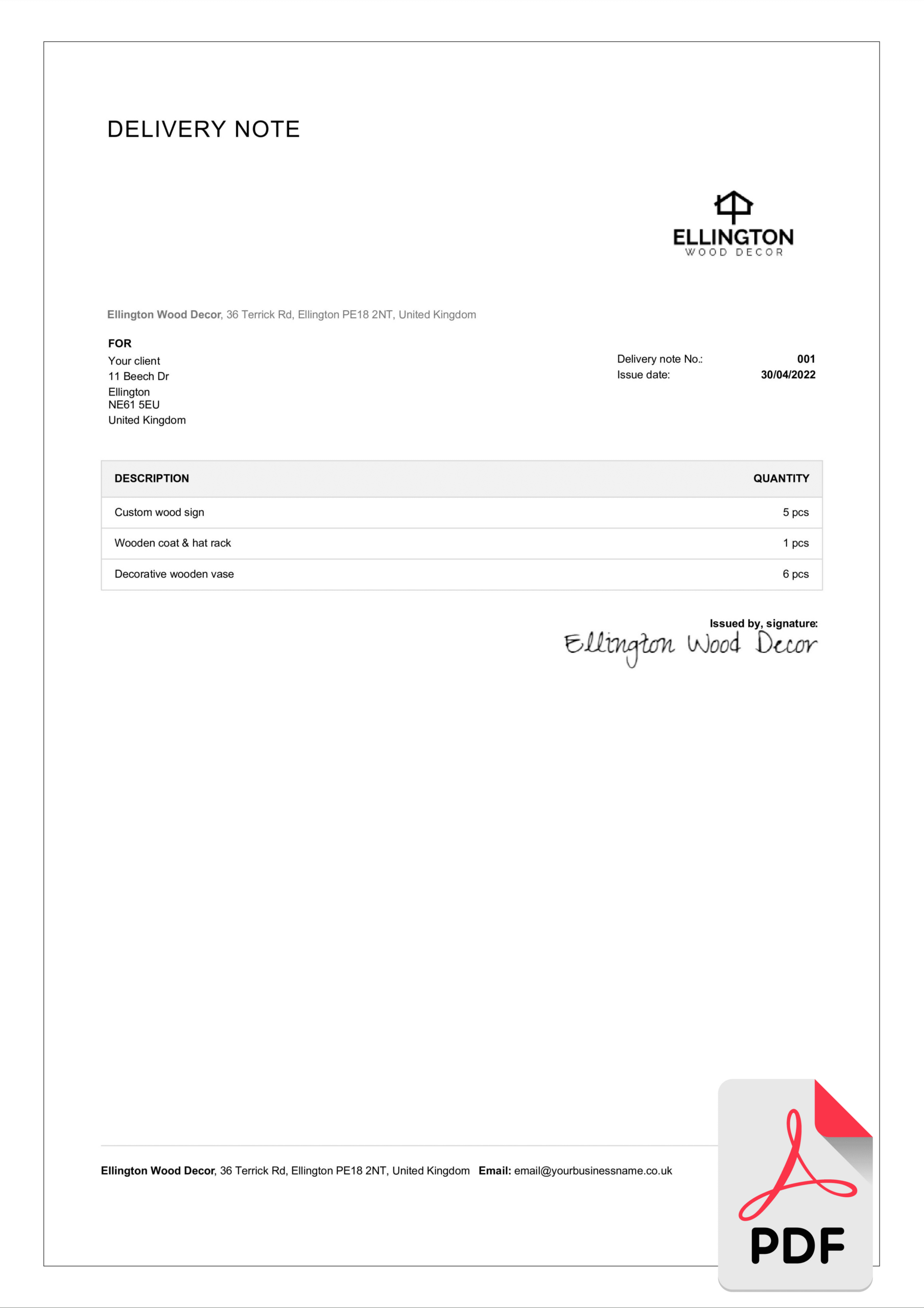 Delivery Note Pdf Template - Free &amp;amp; Editable | Billdu regarding Delivery Note Sample Template