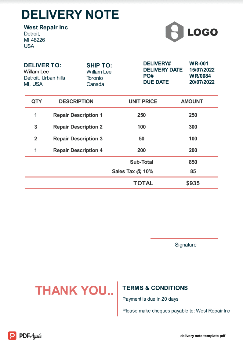 Delivery Note Template And Tips | Pdf Agile with regard to Delivery Note Sample Template