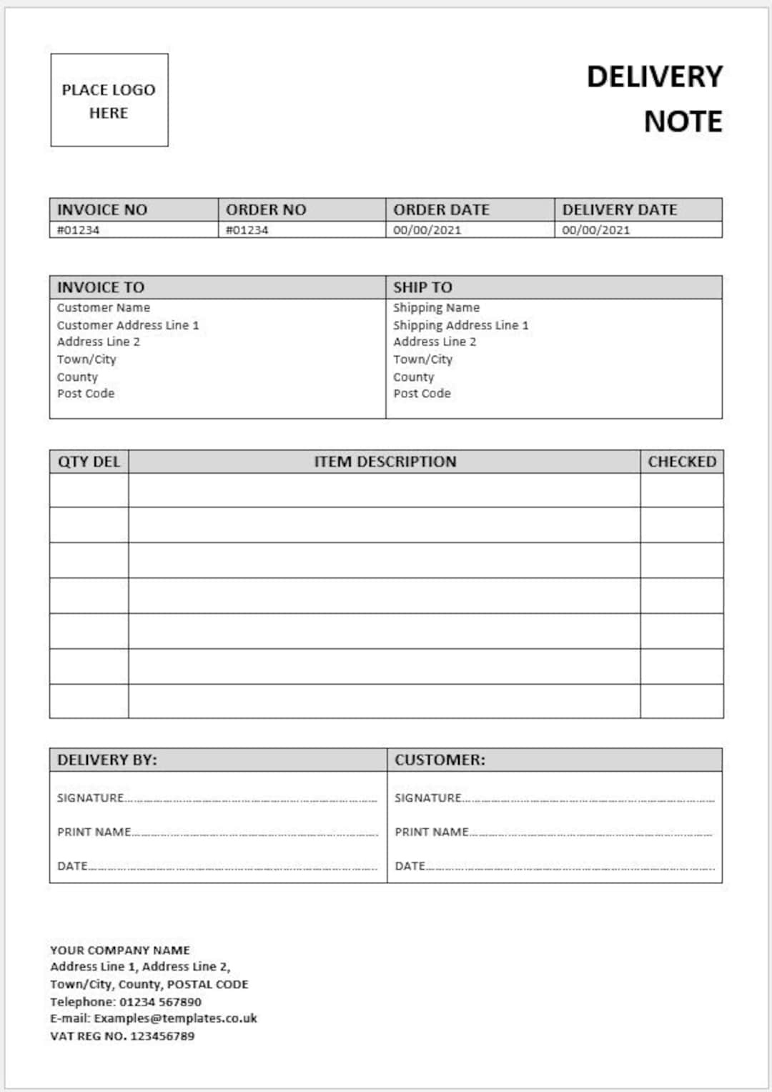 Delivery Note Template Business Template Downloadable Printable regarding Delivery Order Sample Template