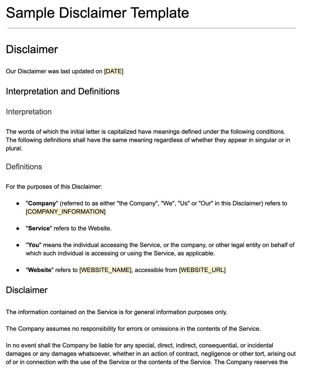 Disclaimer Template - Termsfeed with regard to Email Disclaimer Sample Templates